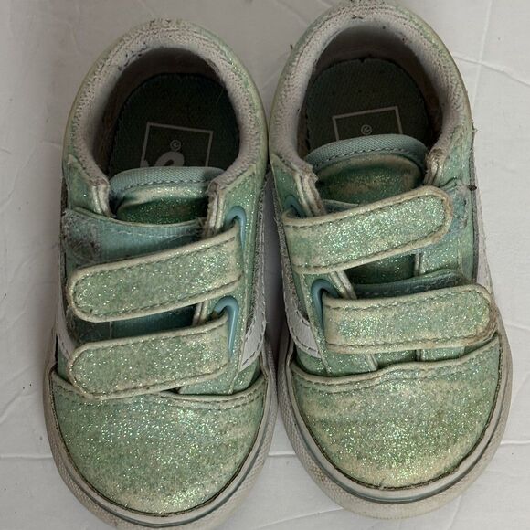 Vans Old Skool V Blue Green Glitter Skate Shoe Toddler Size 5 - Play Condition - Picture 4 of 8